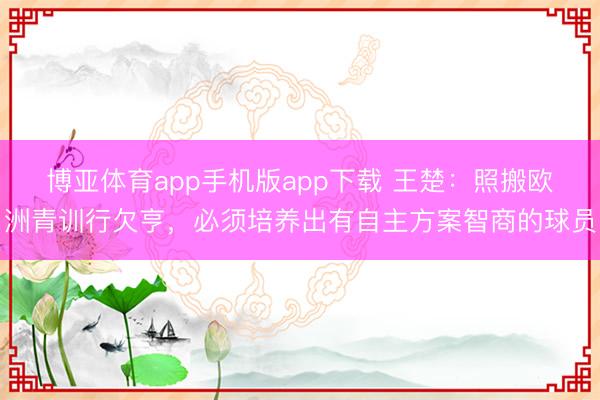 博亚体育app手机版app下载 王楚：照搬欧洲青训行欠亨，必须培养出有自主方案智商的球员