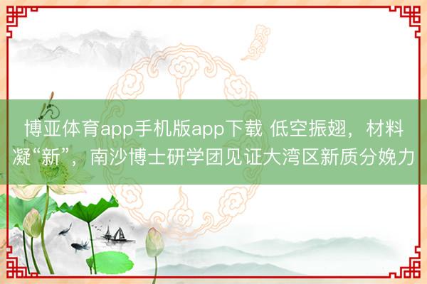 博亚体育app手机版app下载 低空振翅,材料凝“新”,南沙博士研学团见证大湾区新质分娩力